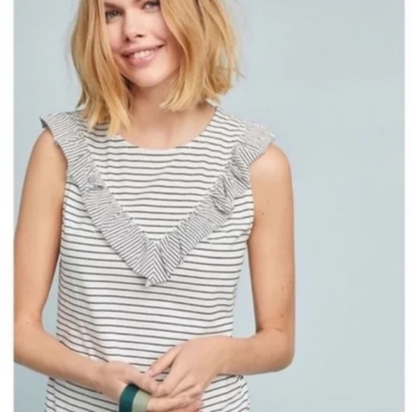 Anthropologie Maeve Striped Ruffle Tank - Picture 2 of 6